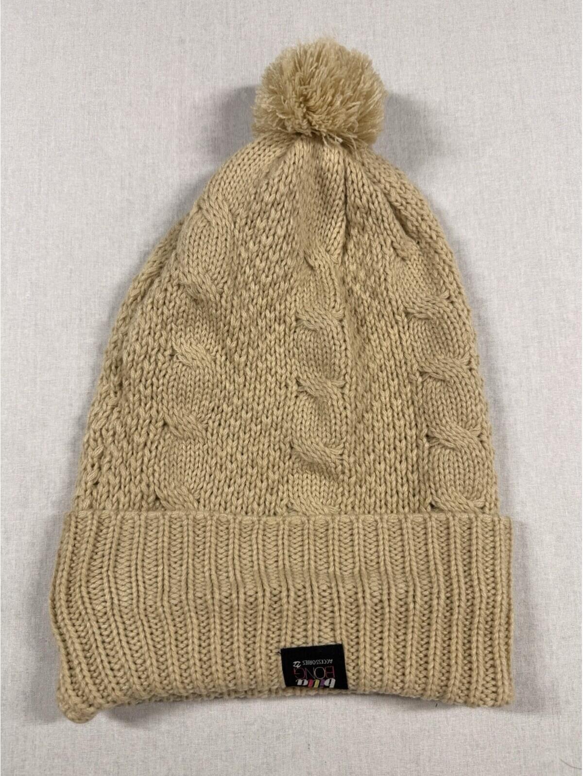 Billa Bong Pom Knit Hat Beanie Unisex Cream Slouchy Y2k Grunge Hippie Nwot